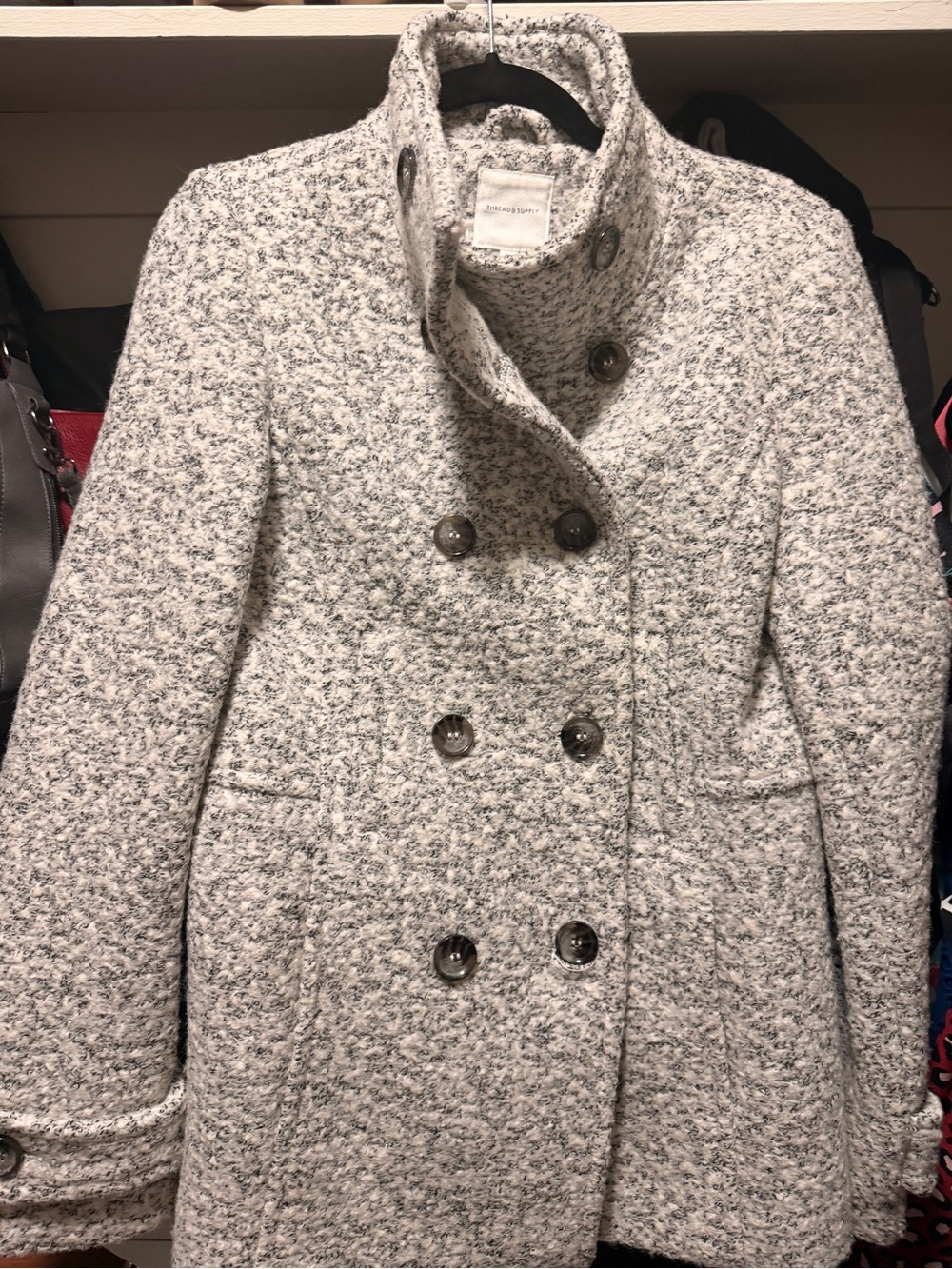 Womens Double-Breasted Bouclé Coat - Gray